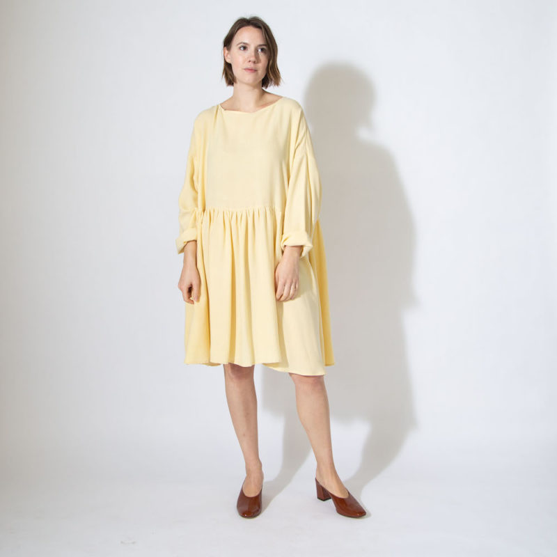 Front view of straight size model wearing Knee Length Gathered in Italian Straw.