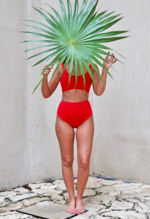 Front view of straight size model wearing Valentine Red High-Waisted Bikini Bottoms.
