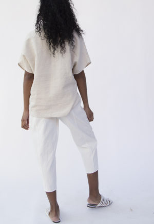 Back view of straight size model wearing Artist Pant in White Cotton/Hemp.