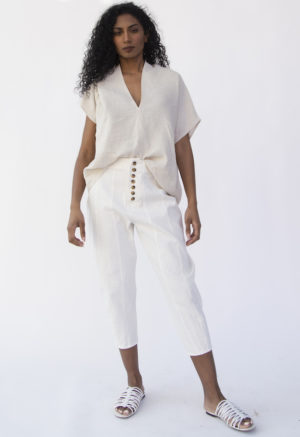 Front view of straight size model wearing Artist Pant in White Cotton/Hemp.