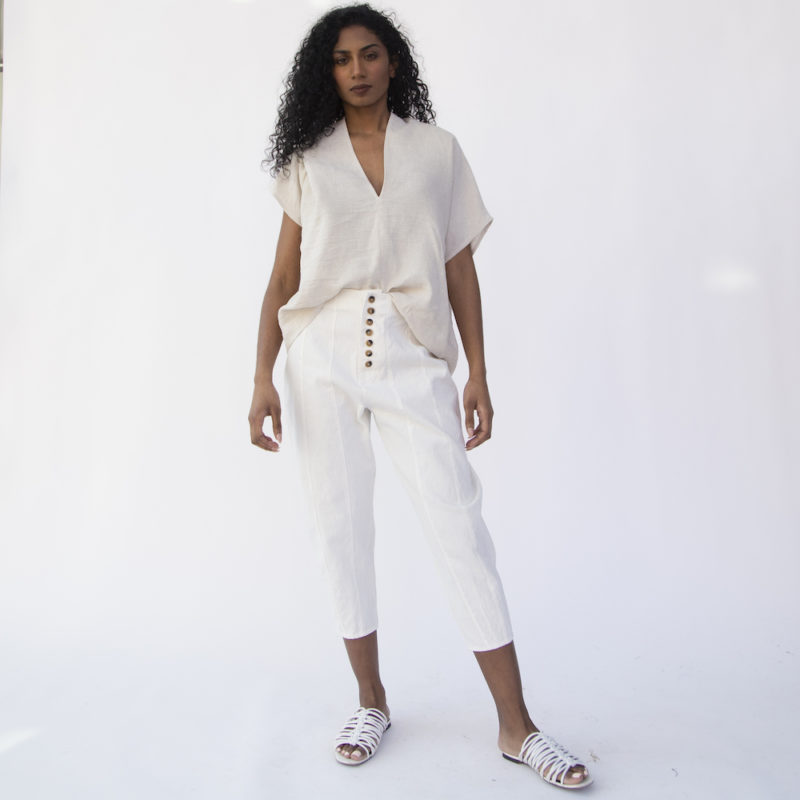 Front view of straight size model wearing Artist Pant in White Cotton/Hemp.
