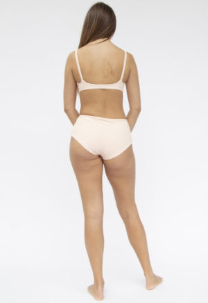 Back shot of straight size model in Tear Drop Tie Top and Hipster Bottoms in Petal Pink Rib.