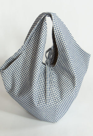 Front view of Dark Teal Blue Gingham Everyday Tote.