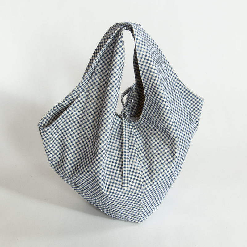 Front view of Dark Teal Blue Gingham Everyday Tote.