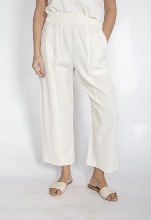 Front view of straight size model wearing Cream French Seam Easy Wide-Leg Pant.