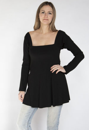 Front view of straight size model wearing Black Rib Square Neck Rib Tunic.