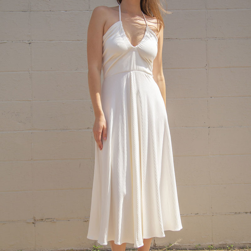 Front view of straight size model wearing Ivory Rib Everything Tank Dress.