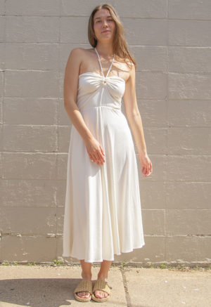 Front view of straight size model wearing Ivory Rib Everything Tank Dress.