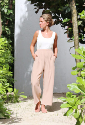 Front view of straight size model wearing Nutmeg Easy Wide-Leg Pants.