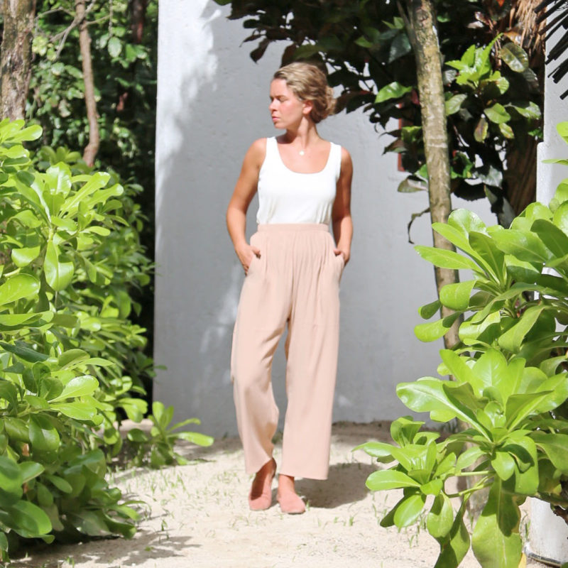 Front view of straight size model wearing Nutmeg Easy Wide-Leg Pants.