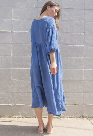 Back view of straight size model wearing Denim Linen Oversized Dress.