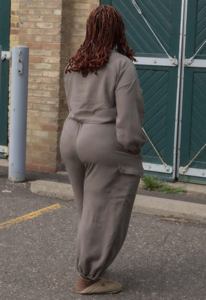Back view of plus size model wearing Stone Lyocell Cargo Pant.