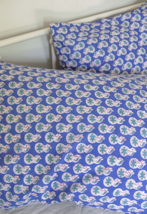 Close-up of Dark Blue Floral Pillow Cases