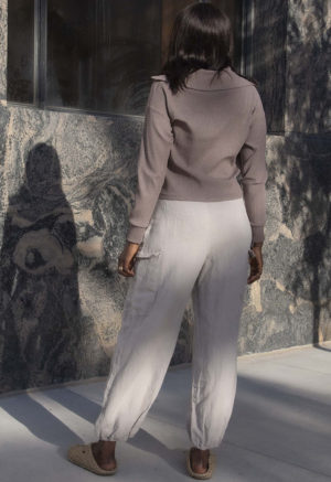 Back view of straight size model wearing Pebble Gray Cargo Pant.