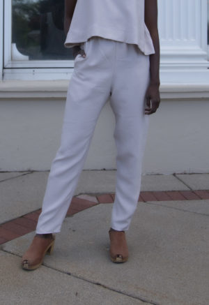Front view of straight size model wearing Pearl Lyocell Easy Tapered Pant.