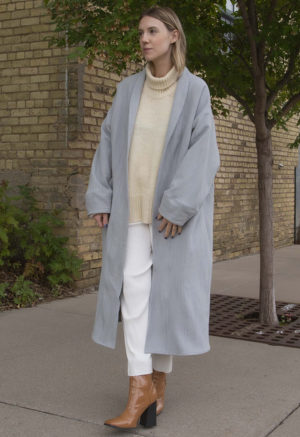 Front view of straight size model wearing Mist Updated Oversized Jacket.