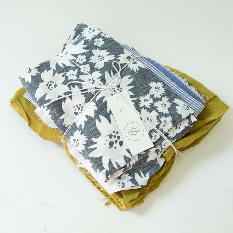 Quilt Scraps - Jungle Green Floral (100% Cotton), Blue Stripe Seersucker (100% Cotton) and Avocado Linen (100% Linen)