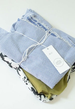 Quilt Scraps - Blue Stripe Seersucker (100% Cotton), Light Olive (unknown fabric content) and Jungle Green Floral (100% Cotton)