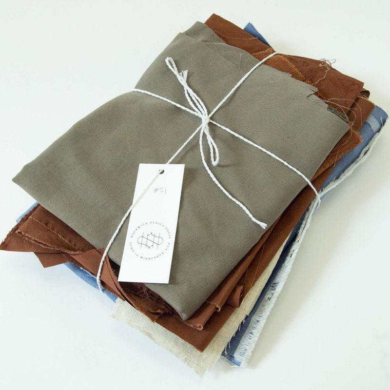 Quilt Scraps - Stone Lyocell/Linen (84% Lyocell, 16% Linen), Maple Floral (38% Viscose, 35% Cotton, 27% Linen), Burnt Umber(100% Cotton), Oatmeal Linen (100% Linen) and Light Blue Denim (unknown fabric content)