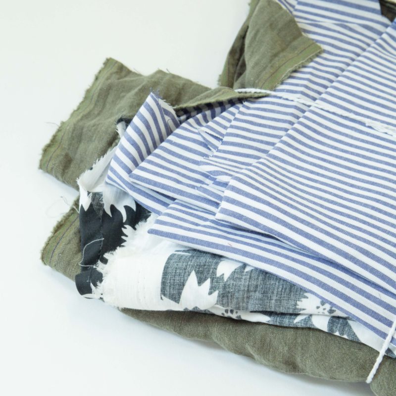 Quilt Scraps - Royal Blue Stripe (100% Cotton), Jungle Green Floral (100% Cotton) and Moss Linen (100% Linen)