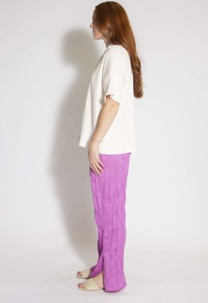 Side view of straight size model wearing Orchid Drawstring Split-Hem Pant.