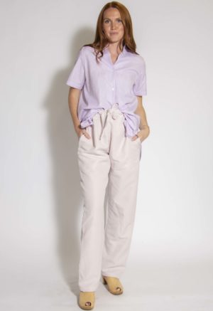 Front view of straight size model wearing Pale Pink Drawstring Pant.