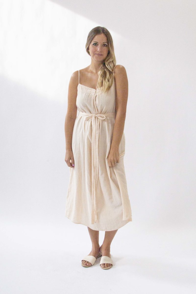 Front view of straight size model wearing Spaghetti Strap Midi Dress.