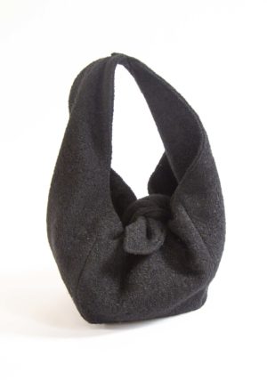 Side view of Black Wool Boucle Small Tie Tote.