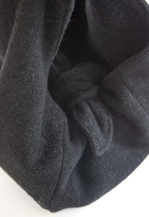 Top view of Black Wool Boucle Small Tie Tote.