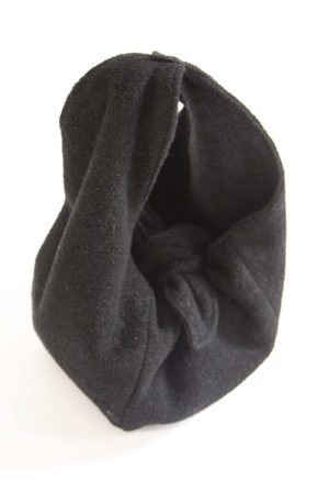 Top view of Black Wool Boucle Small Tie Tote.