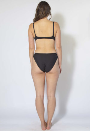 Back view of straight size model wearing Black High Rise Bikini Bottoms.