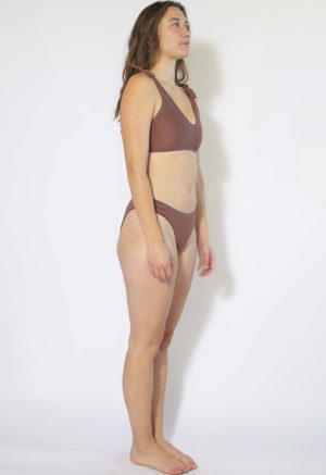 Side view of straight size model wearing Chestnut High Rise Bikini Bottoms.