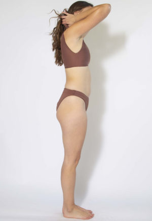 Side view of straight size model wearing Chestnut High Rise Bikini Bottoms.