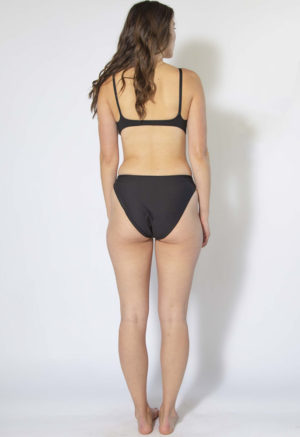 Back view of straight size model wearing Black High Rise Bikini Bottoms.