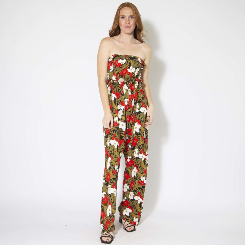 Front view of straight size model wearing Island Floral Paper Bag Trousers.