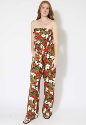 Front view of straight size model wearing Island Floral Paper Bag Trousers.