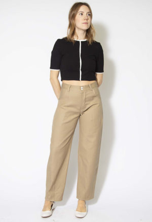 Front view of straight size model wearing Nomad Hemp Tailored Barrel Leg Trouser.