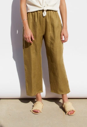 Front view of straight size model wearing Tapenade French Seam Easy Wide-Leg Pant.