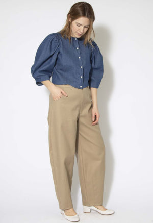 Front view of straight size model wearing Nomad Hemp Tailored Barrel Leg Trouser.