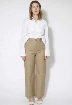Front view of straight size model wearing Nomad Hemp Tailored Wide-Leg Trouser.