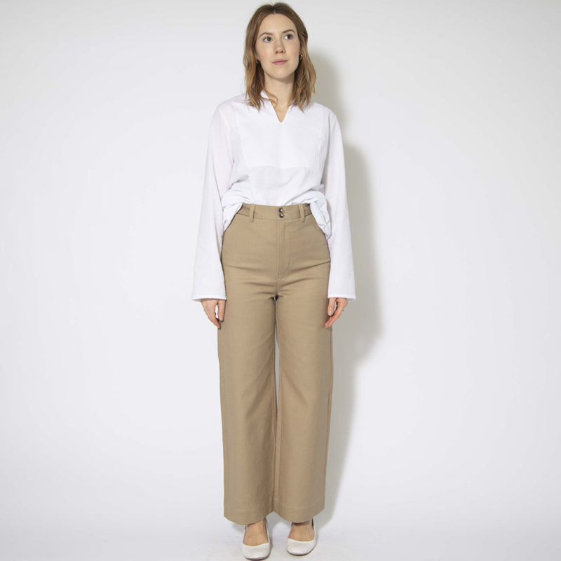 Front view of straight size model wearing Nomad Hemp Tailored Wide-Leg Trouser.
