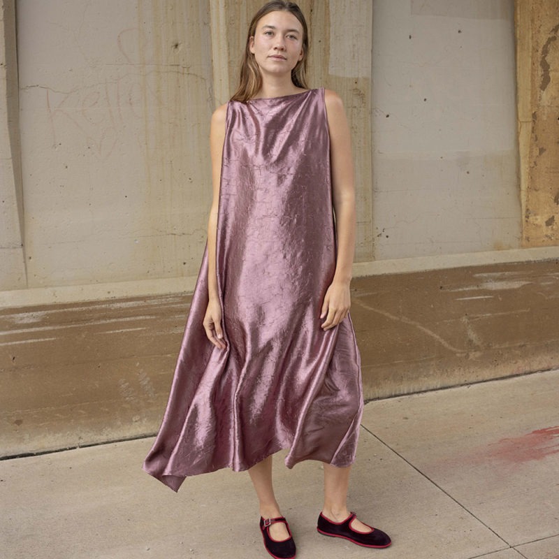 woman in shimmery boatneck tank dress