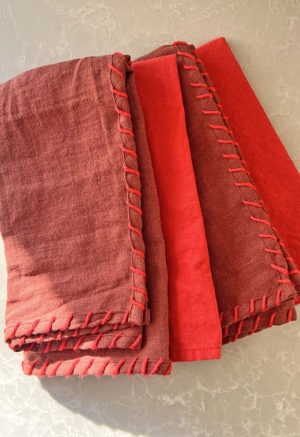 crimson linen and bright poppy linen napkins