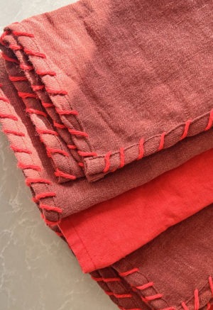 crimson linen and bright poppy linen napkins