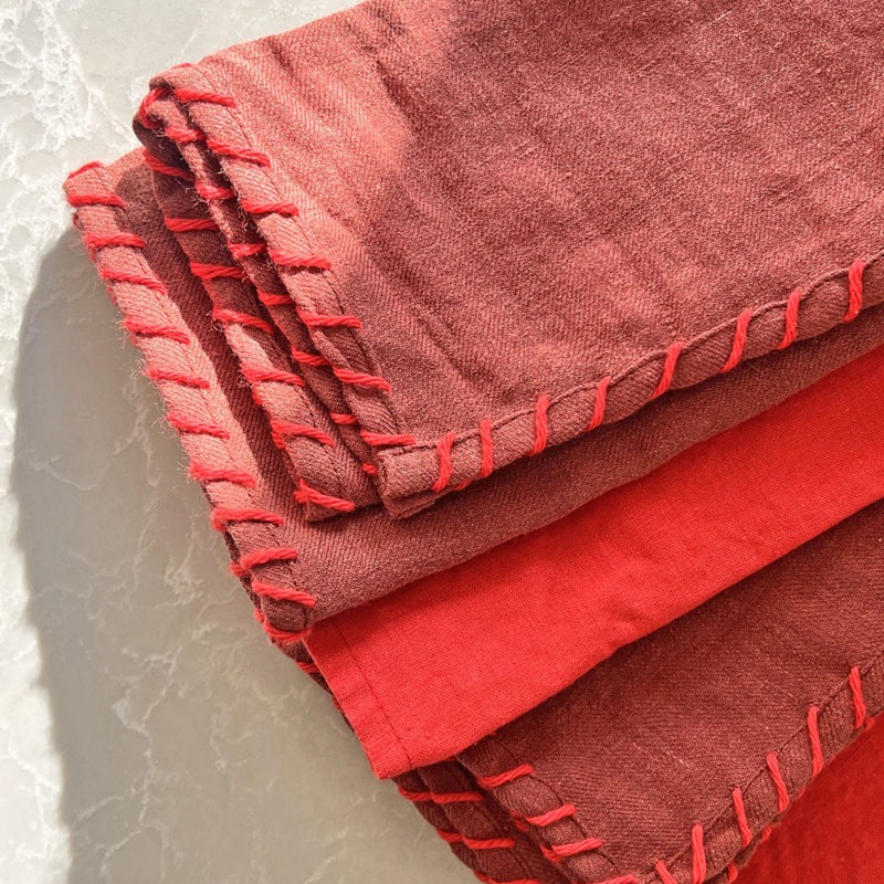 crimson linen and bright poppy linen napkins