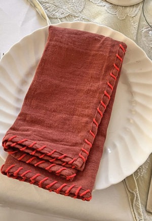 crimson linen and bright poppy linen napkins
