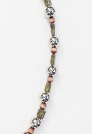 Silver, green and red necklace