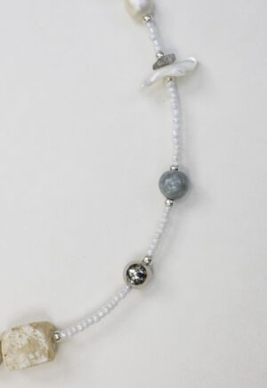 white beaded shell and stone necklace