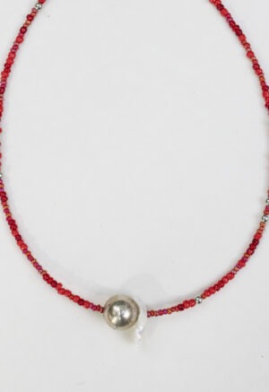 red silver and pearl necklace