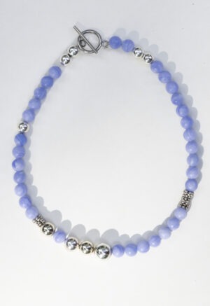 blue and silver beaded necklace.